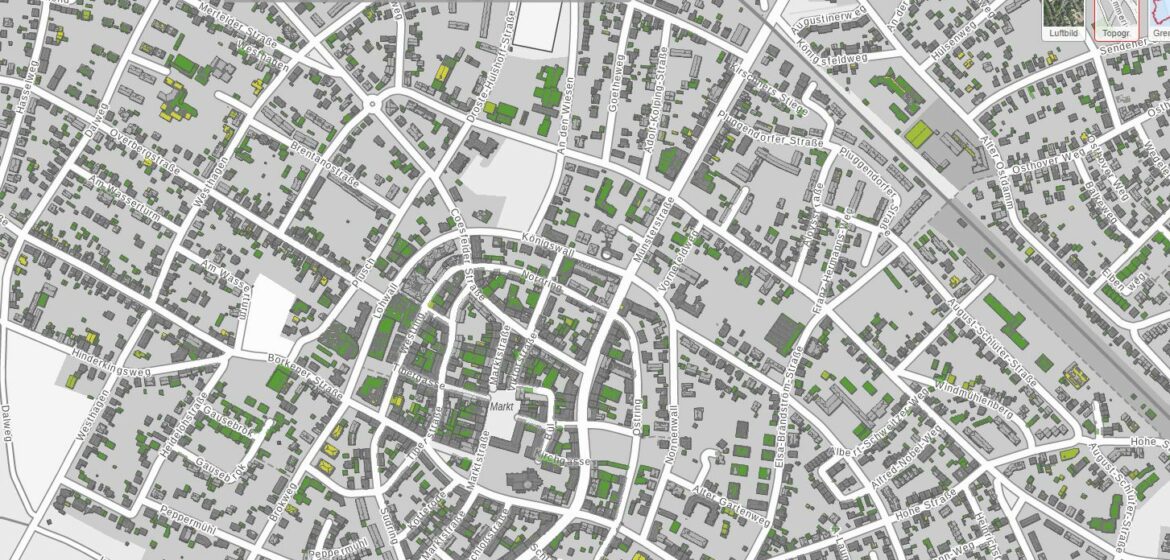 Ein Screenshot des Gründachkatasters der Innenstadt Dülmen.